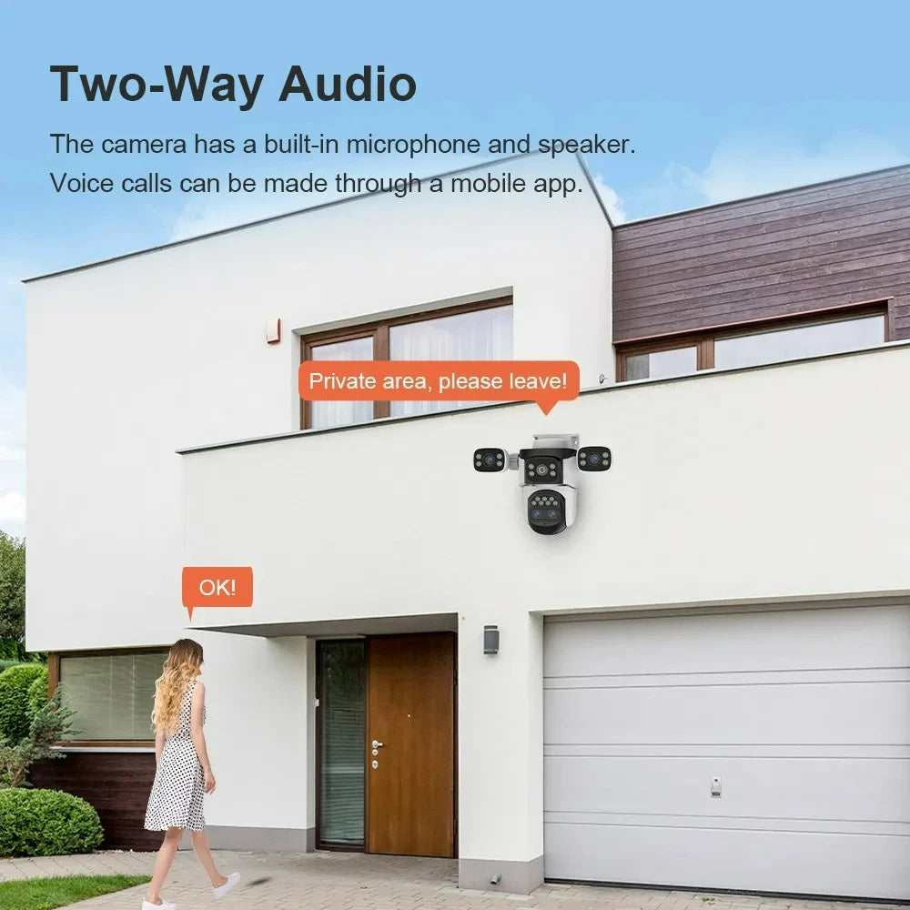 10K Home Security WiFi Camera Four Len Four Screen 360° 10X Zoom CCTV 20MP Wireless Surveillance IP Cam Security Dual Lens Cam