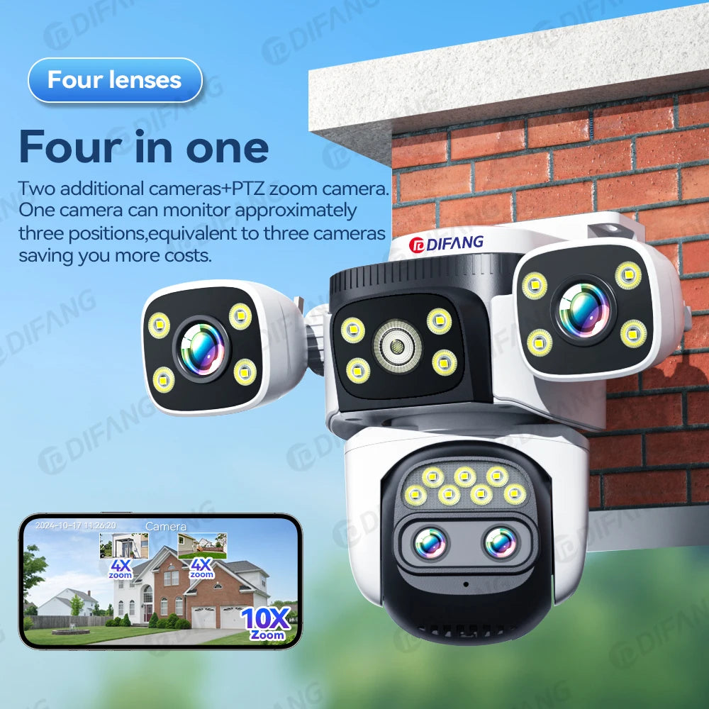 10K 20MP Three Screen Home Security WiFi Cam 360° PTZ 10X Zoom CCTV Wireless Surveillance IP Cam Security Protection Video Cam