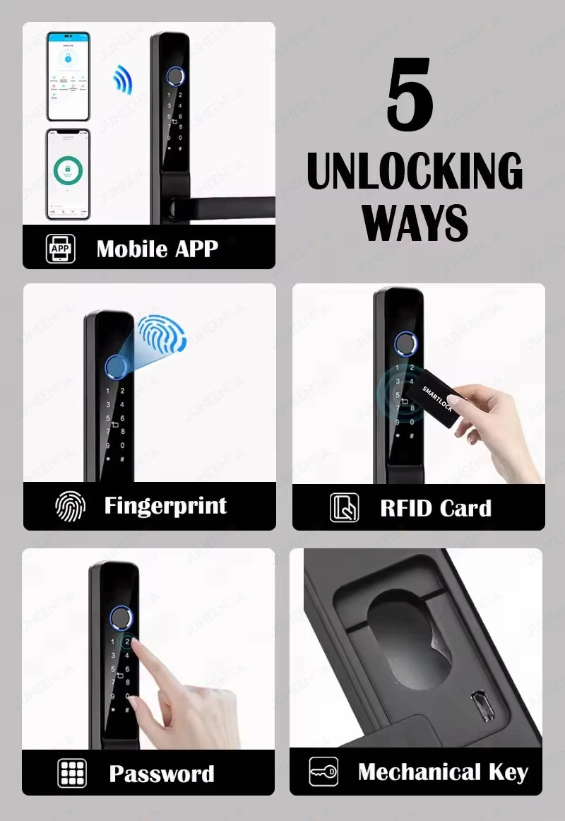 Waterproof Sliding Door Smart Lock TTLock App Alexa Fingerprint Digital Code RFID Card Anti-Lock Aluminum Glass Electronic Lock