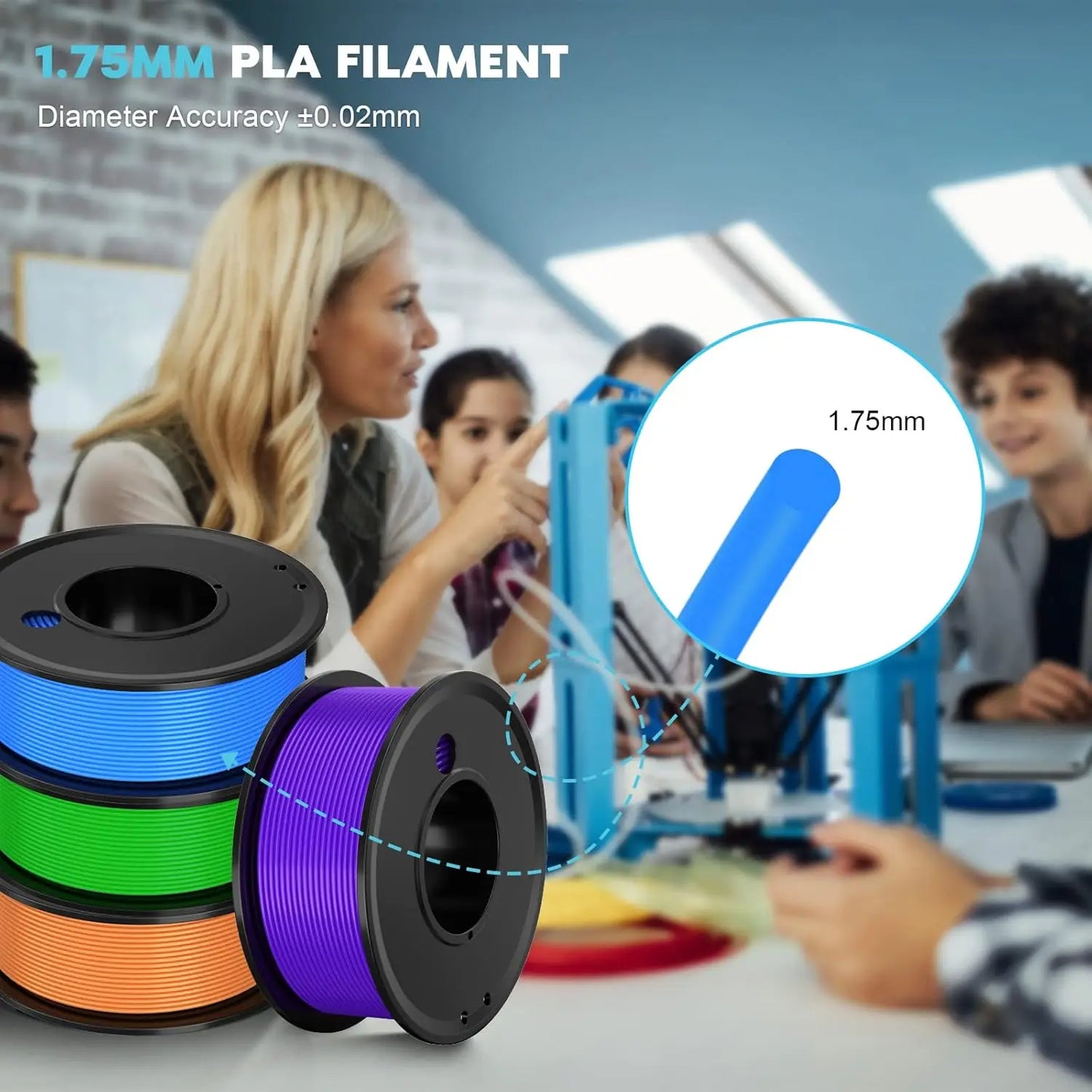3D Printer Filament 4 Colors Green Blue Yellow Purple Filiment1.75 Accuracy ±0.02mm 250G X 4