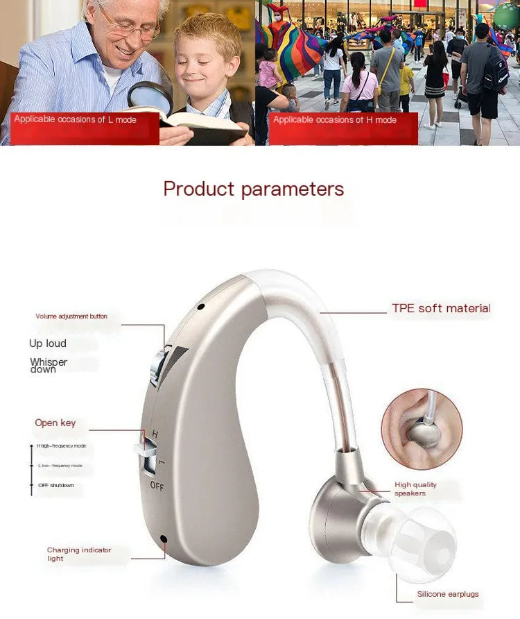 Hearing Aid Earphones Ear Hook Charging Comfort Assisted Listening Headset Dual Sound Sound Amplifier For Elderly People