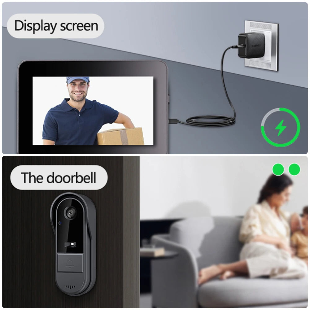 2.4G WiFi Smart Door Bell 4.3 Inch IPS Screen Video Intercom Door Camera Home Security Door Eye Camera for Home Office Apartment