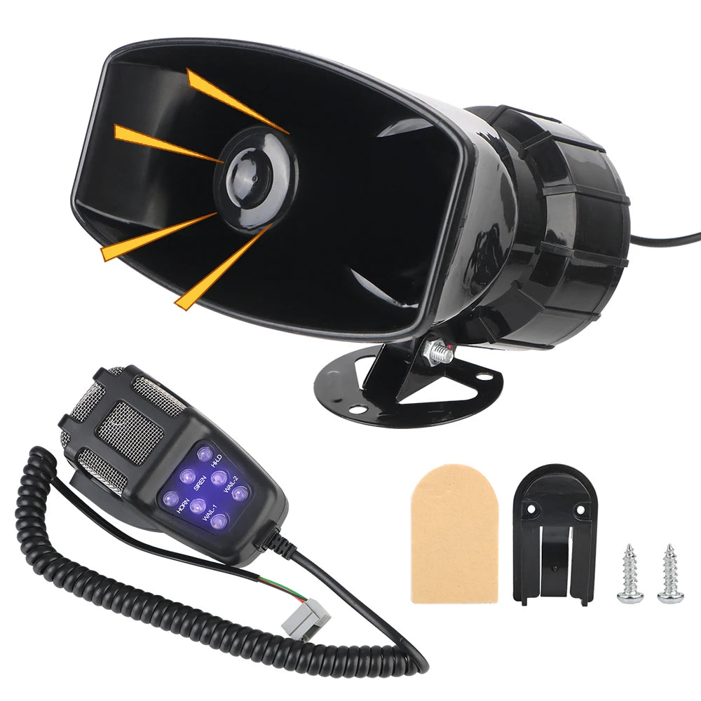 Police Siren Air Horn Speaker Multi-tone & Claxon Horn Car Warning Alarm Megaphone 120DB Loud 12V 100W 7 Sounds Car Horn