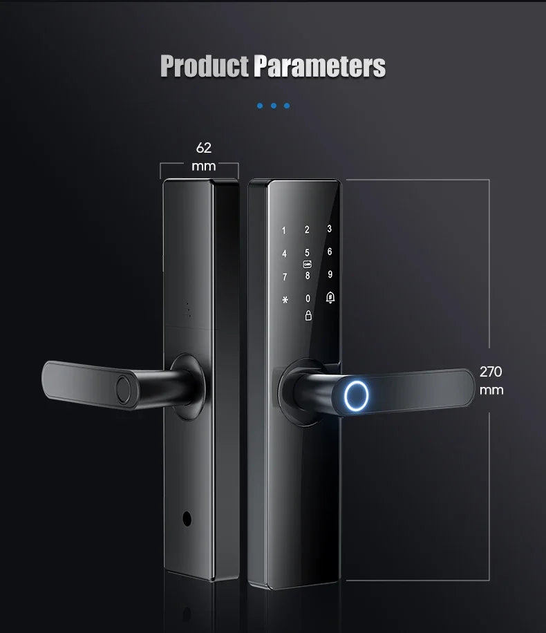 Smart Card Key Access and USB Emergency Charging Smartlock Smart Electronic Door Lock Fingerprint Biometrics Application Control
