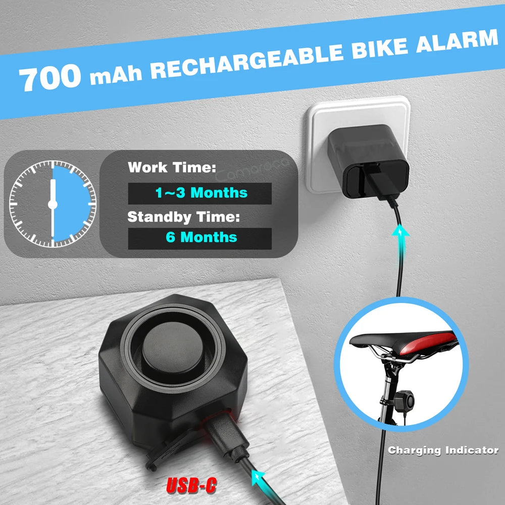 Camaroca New Wireless Bike Burglar Alarm USB Charged Electric Motorcycles Scooter Bicycle Security Protection Vibration Alarm
