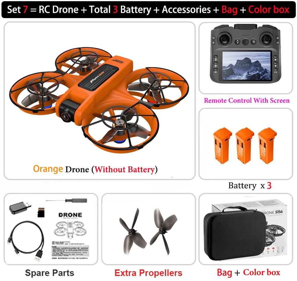 S156 Drone HD Dual-Camera Aerial PhotographyRemote Control with Screen Aircraft Optical Flow Hover Brushless RC Quadcopter Toy