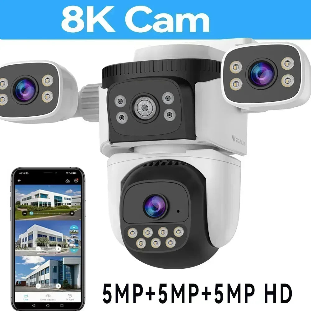 10K 20MP Three Screen Home Security WiFi Cam 360° PTZ 10X Zoom CCTV Wireless Surveillance IP Cam Security Protection Video Cam