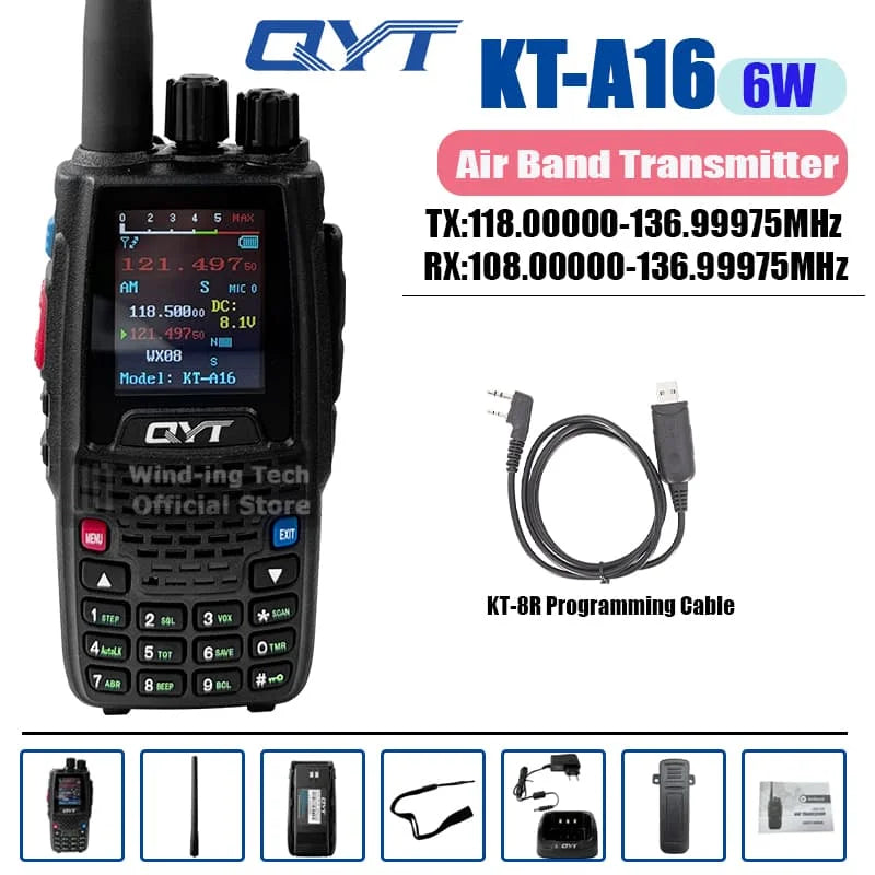 QYT KT-A16 Walkie Talkie 6W Air Band Transmitter VHF Transceiver 2000mAh NOAA Superheterodyne Circuit Aviation Portable Radios
