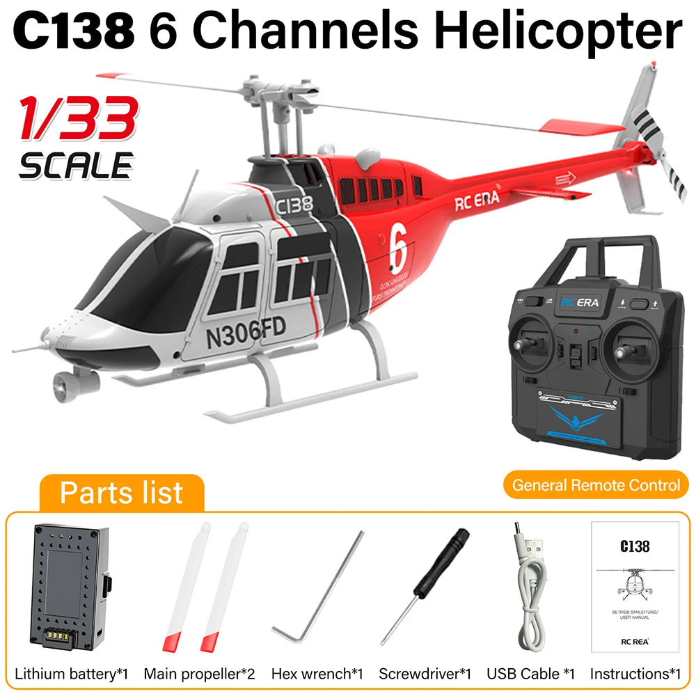 RC ERA RC Helicopter 1:33 Bell-206 Aircraft C138 6CH  6-axis Gyro Remote Control Plane