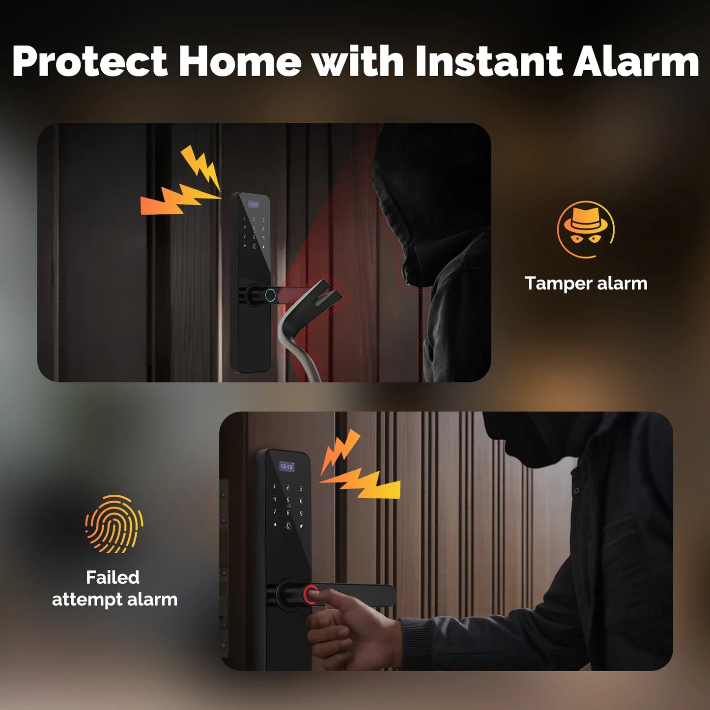 ‌MOES Smart Wooden Door Lock with Touchscreen - Bluetooth Fingerprint/Password/APP Unlock, Anti-Tamper Alarm, 6-Month Battery‌