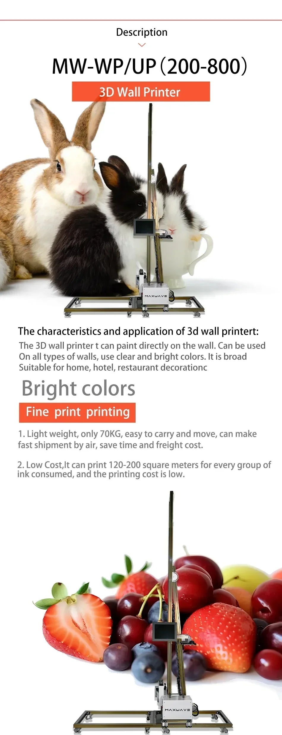 Vertical Printer 3D Wall Printer Machine Direct to Wall Portable Painting Machine With 6M Steady Track Outdoor Printer Factory