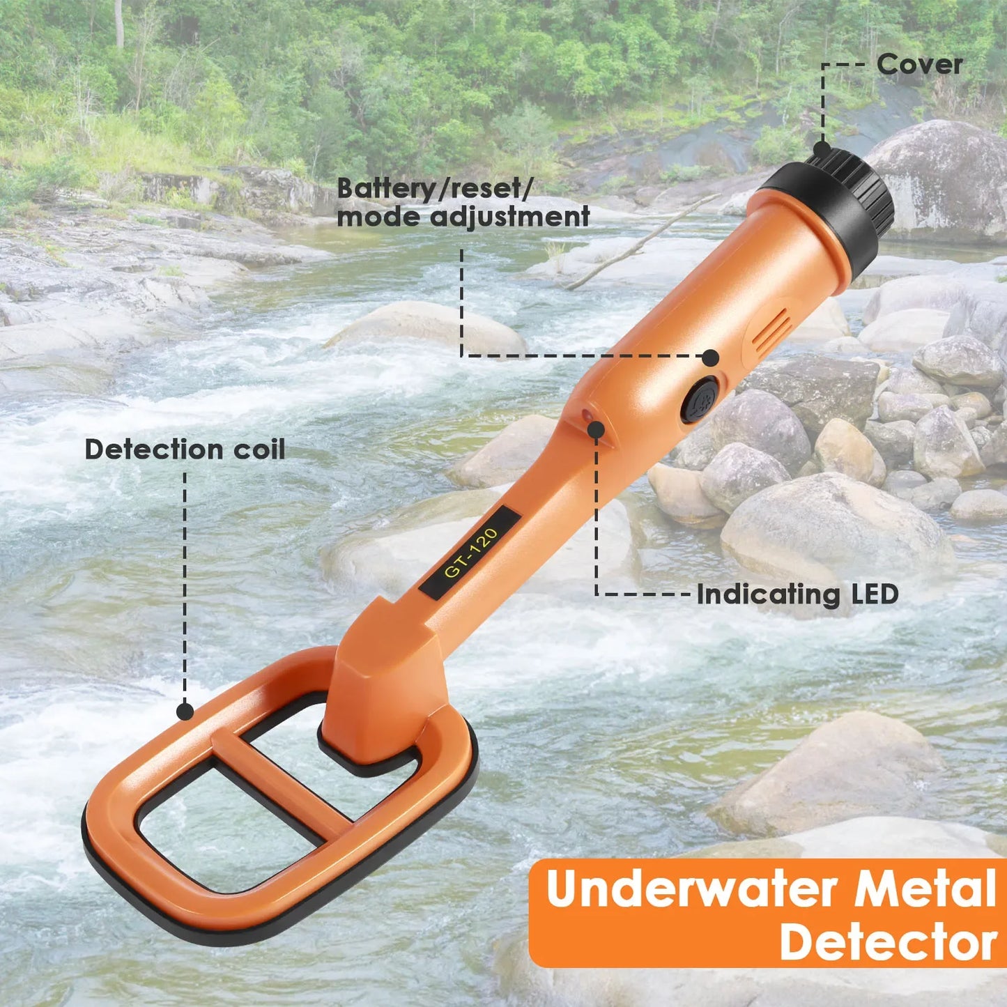 Underwater Metal Detector IP68 Fully Waterproof Handheld GT-120 Metal Finder Detector Diving Detecting Treasure with LED Alarm