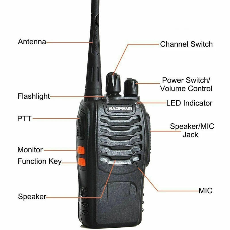 2Pcs Walkie Talkies Long Range with Earpieces 16 Channel Professional Radio Handheld Two Way Radios with Li-ion Battery