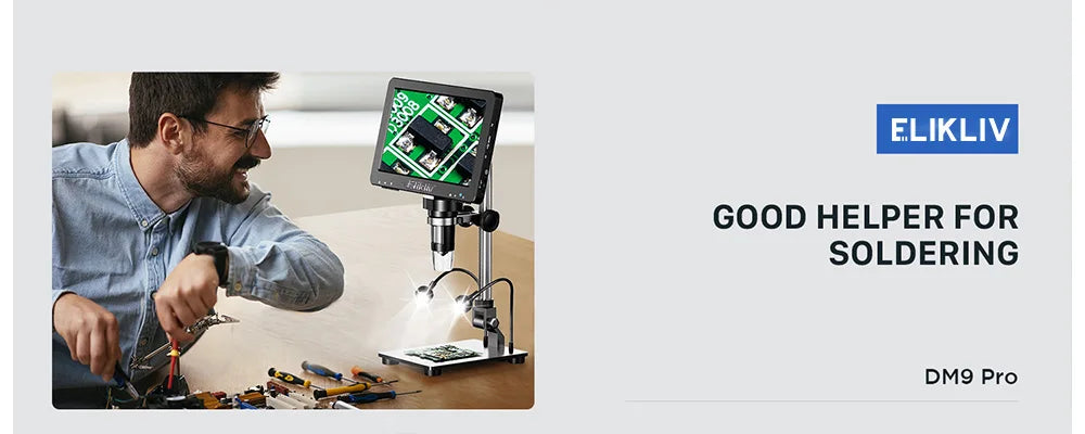 Elikliv EDM9 7 Inch 1080P LCD Digital Microscope 50X-1200X Soldering Electronics Microscopes With LED Lights Support PC Computer