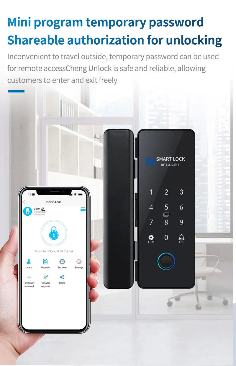 Smart Door Lock For Wooden Sliding Glass Door HAHALock App Biometric Fingerprint Lock Bluetooth IC Card Electronic Digital Lock