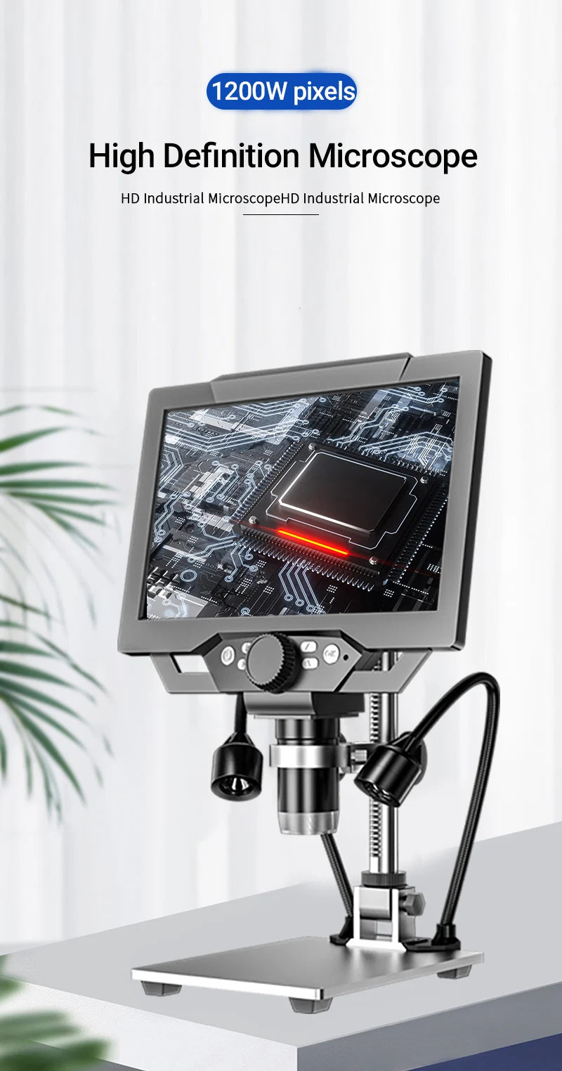 DDCAMERA 9-INCH LCD Digital Microscope 12MP 1600X Coin Microscopes With Metal Stand 1080P Microscopes Camera for Plant/Rock