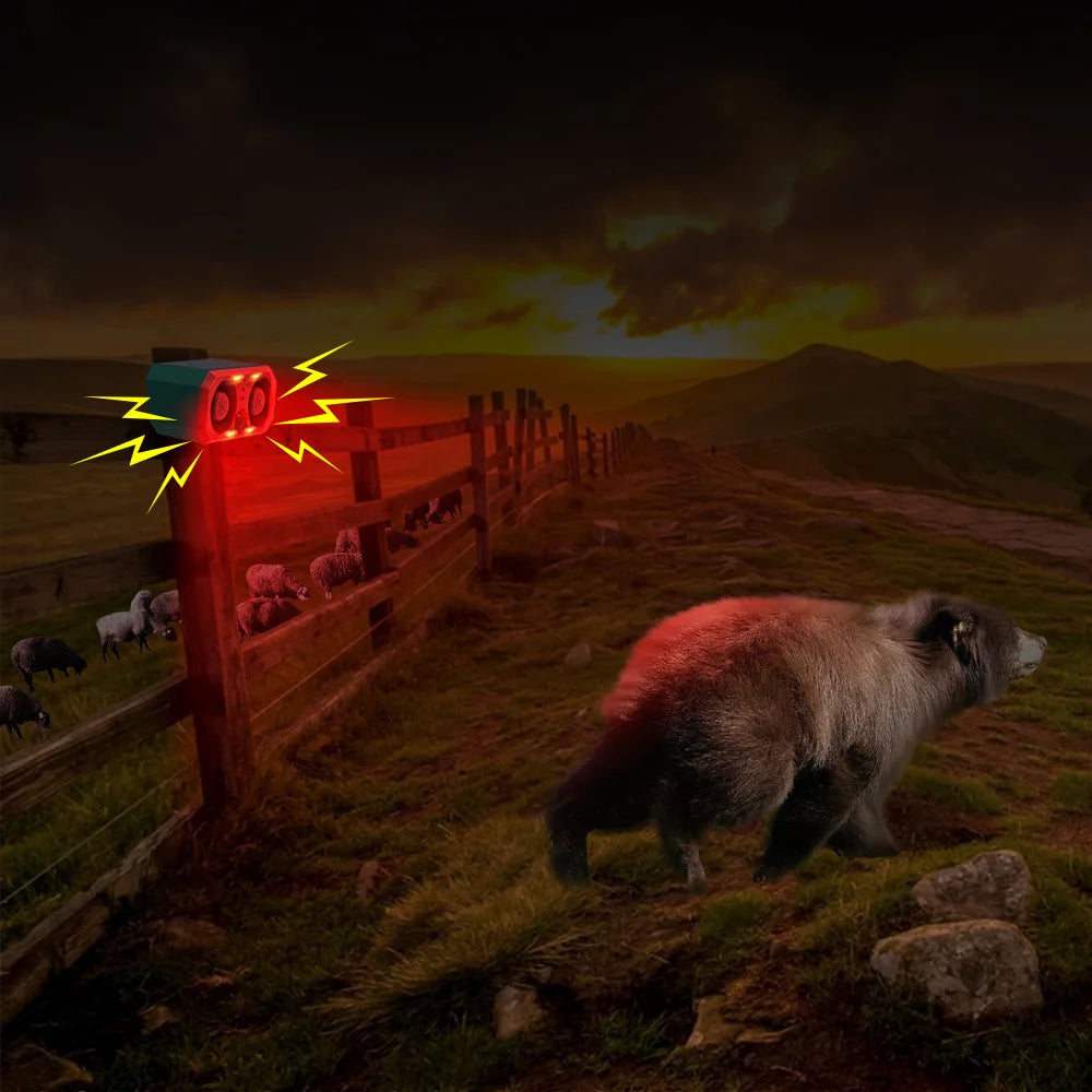 Solar alarm high power dual horn alarm light infrared induction flashing red and blue light animal repeller