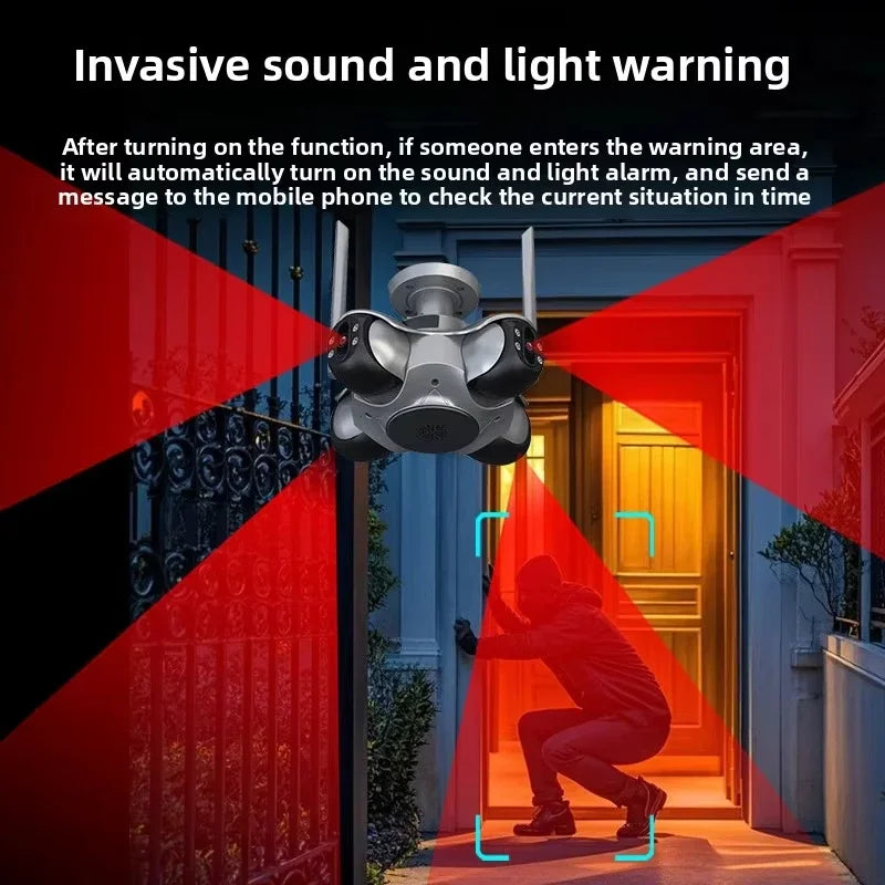 4 Lens 4  Screens Wiif Security Camera Outdoor Color Night Vision 4K 20MP Panoramic View Wireless CCTV Video Surveillance Camera