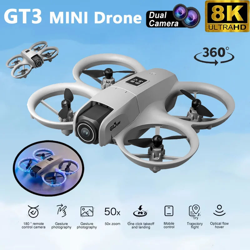 GT3 Drones Mini 8K HD Dual Camera Intelligent Obstacle Avoidances Aerial Photography Flyer Optical Flow Positioning Beginner UAV