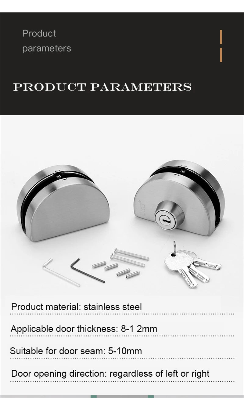 1 Set Double Open Sliding Door Lock Stainless Steel Glass Door Lock with Keys 8-12mm Safety Locks Office Glass Security Hardware
