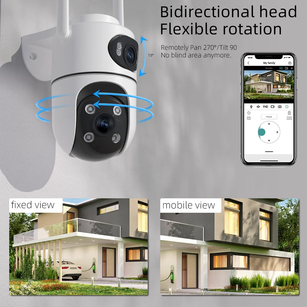 Outdoor Wireless Security IP Camera 6K 12MP HD Dual Lens External Wifi PTZ Camera Auto Tracking Street Surveillance Camera iCsee