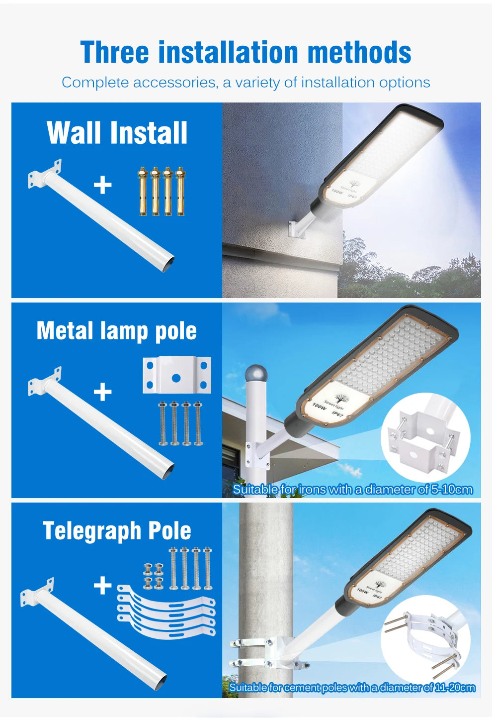 Floodlight IP67 Waterproof LED Street Lights 100W 150W 200W Super Bright Lamp Outdoor Wall Light Security Lighting for Garden