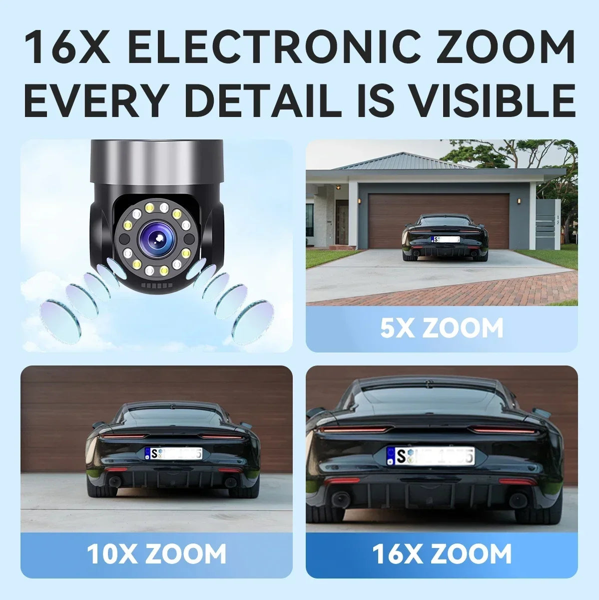 4K WiFi Security Cameras Four Len Three Screens 16X Zoom PTZ Auto Tracking 6K Waterproof Outdoor CCTV Video Surveillance Camera