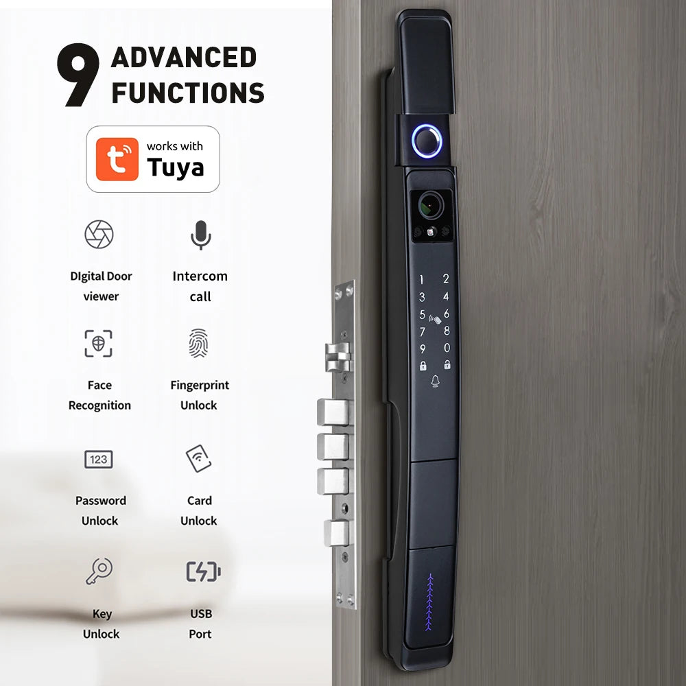 Smart Slim All Automatic Waterproof  3D Face Recognition Video Intercom Aluminum Door Lock