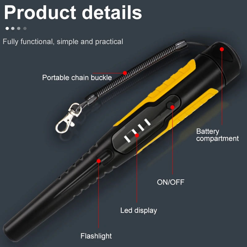 IP68 Waterproof Metal Detector | Sound + Vibration Dual Alarm | High Sensitivity Adjustable | Portable Security Wand (0-60mm)