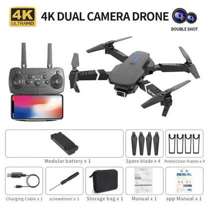 Professional 4K Wide Angle Drone E88 with HD Camera WiFi FPV Height Hold Foldable RC Quadrotor for Kids Toys