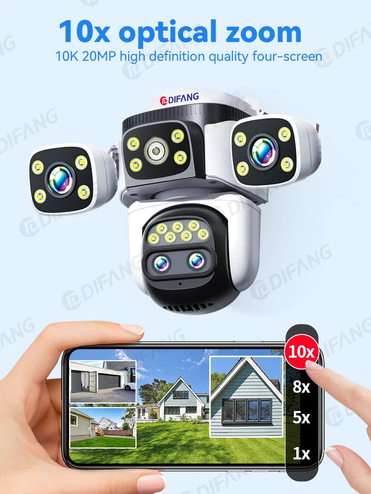 10K 20MP Three Screen Home Security WiFi Cam 360° PTZ 10X Zoom CCTV Wireless Surveillance IP Cam Security Protection Video Cam