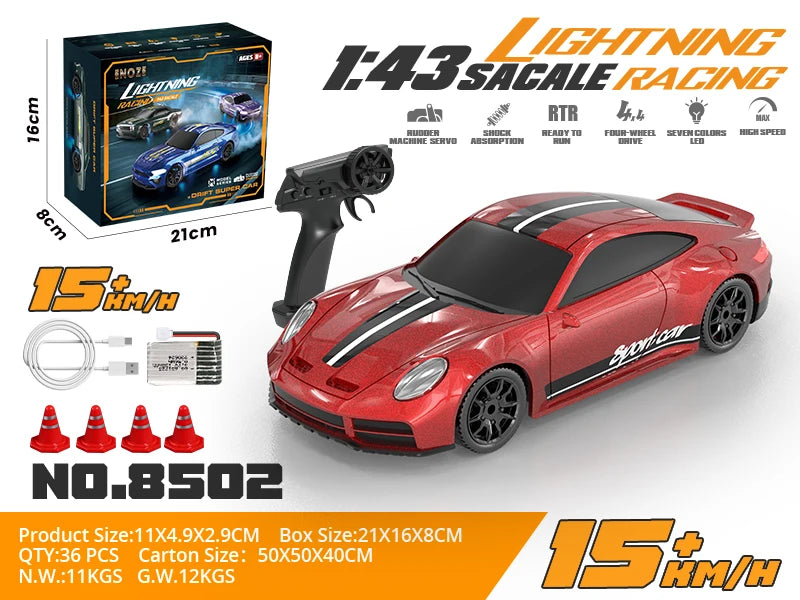 1/43 RC Cars LED Light 2.4G Radio Remote Control Sports Cars For Children Racing High Speed Drive Vehicle Drifts Boys Girls Toys