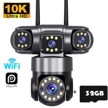 10K 20MP Home Security Outdoor WiFi Camera 4 Lens 4 Screen 360° 16X Zoom CCTV Wireless Surveillance PTZ Cam Security Protection