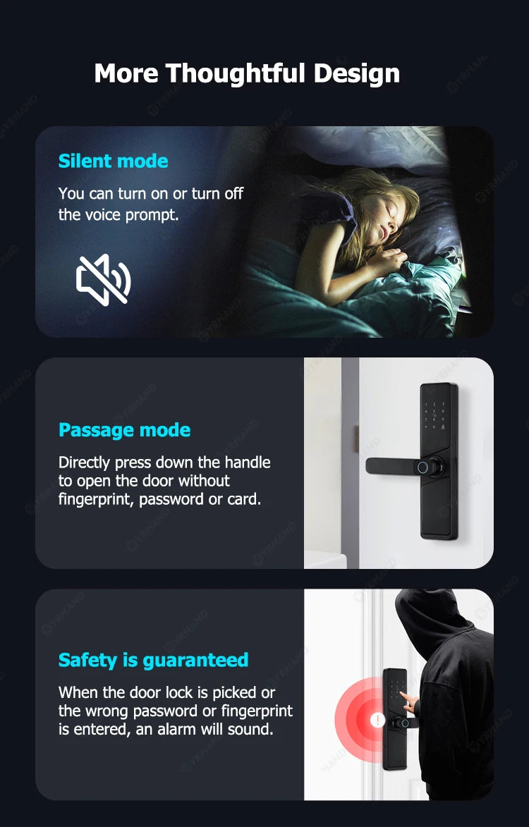 9 languages Smart Electronic Door Lock with Biometric Fingerprint  Interface Tuya Wifi Compatible Home Security