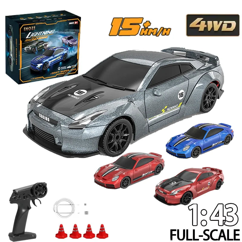 1/43 RC Cars LED Light 2.4G Radio Remote Control Sports Cars For Children Racing High Speed Drive Vehicle Drifts Boys Girls Toys