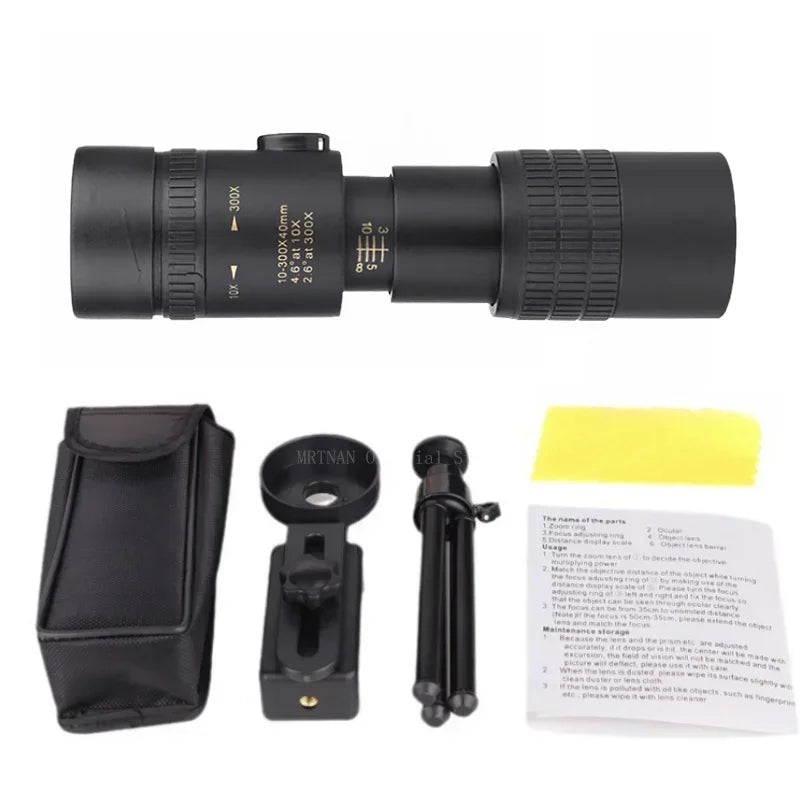 Monocular Telescope 10-300x40 High-power HD Zoom Mini Telescope With phone clip Super Telephoto Zoom Telescope Hunting Camping