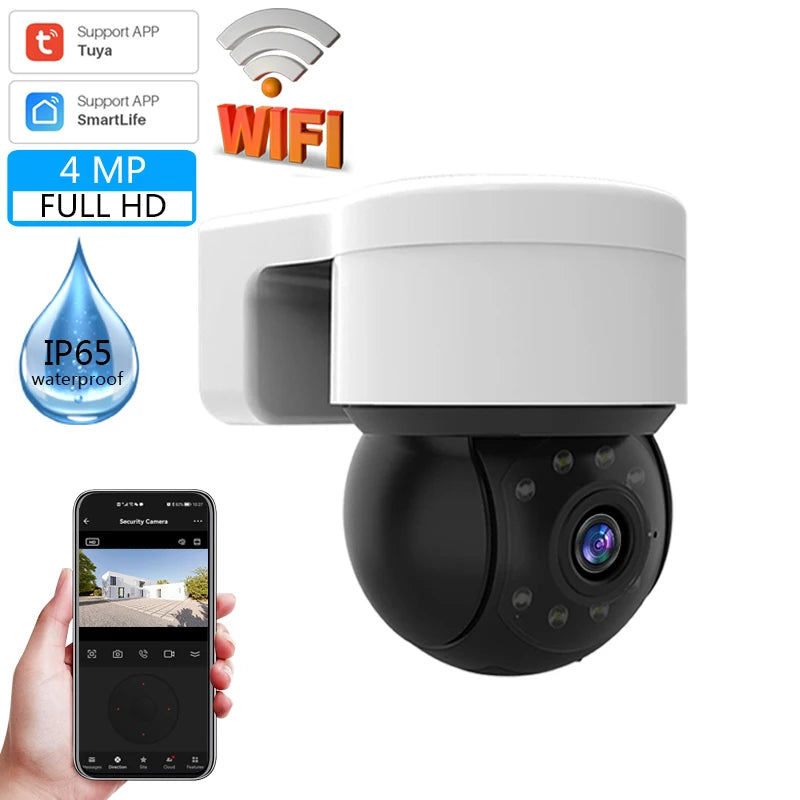 4MP Security Tuya Cameras WiFi Outdoor HD Full Color Night Vision Waterproof Wireless Surveillance Camera with Baby Monitor