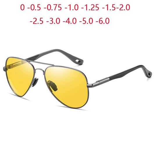 0 -0.5 -0.75 To -6 Night Vision Lens Oval Prescription Sunglasses Men Polarized Metal Driving Anti-Glare Nearsighted Sun Glasses