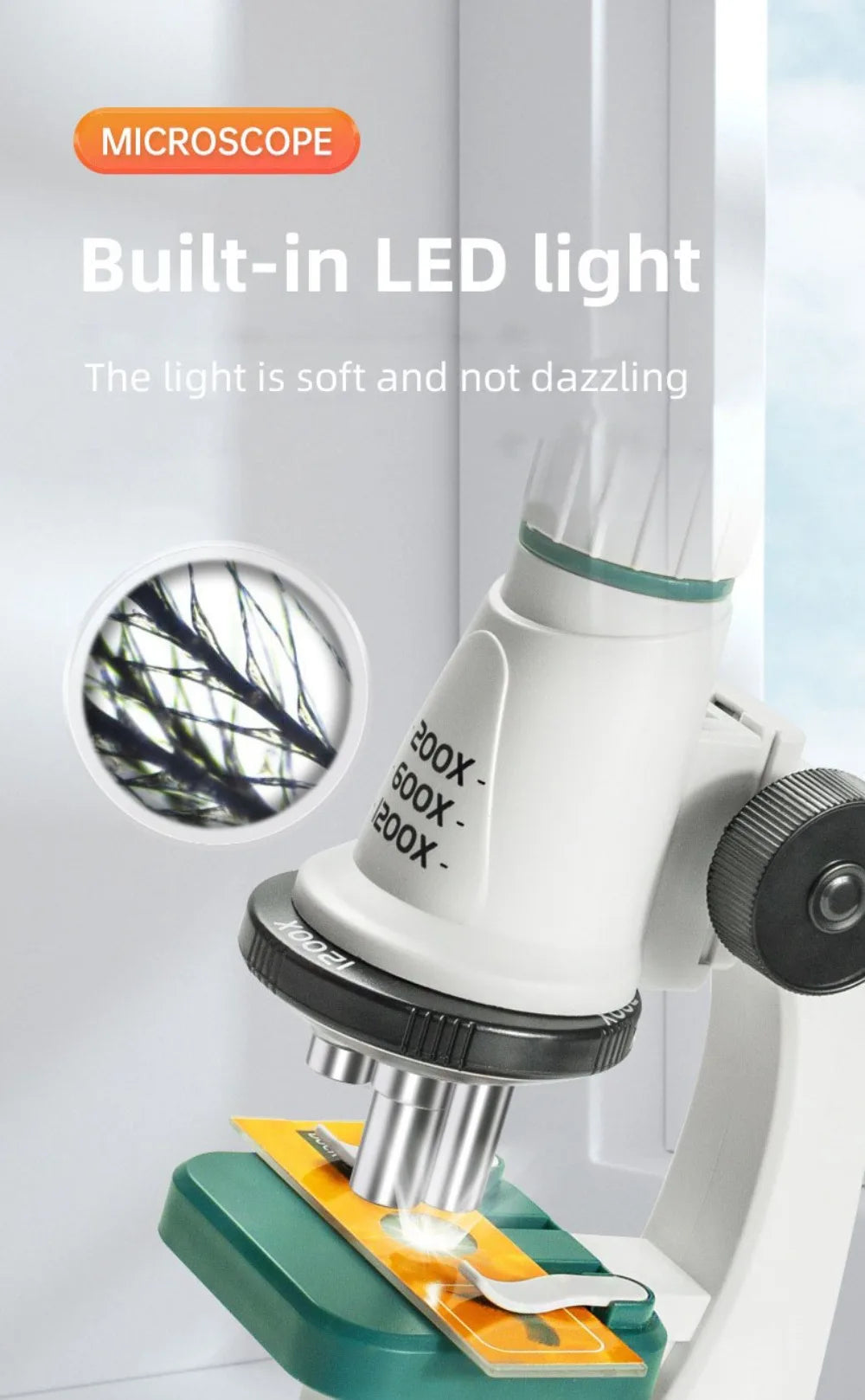 Microscope Portable 1200x HD Eyepiece Kids Science Education Experiment Exploration Set Gift Toys