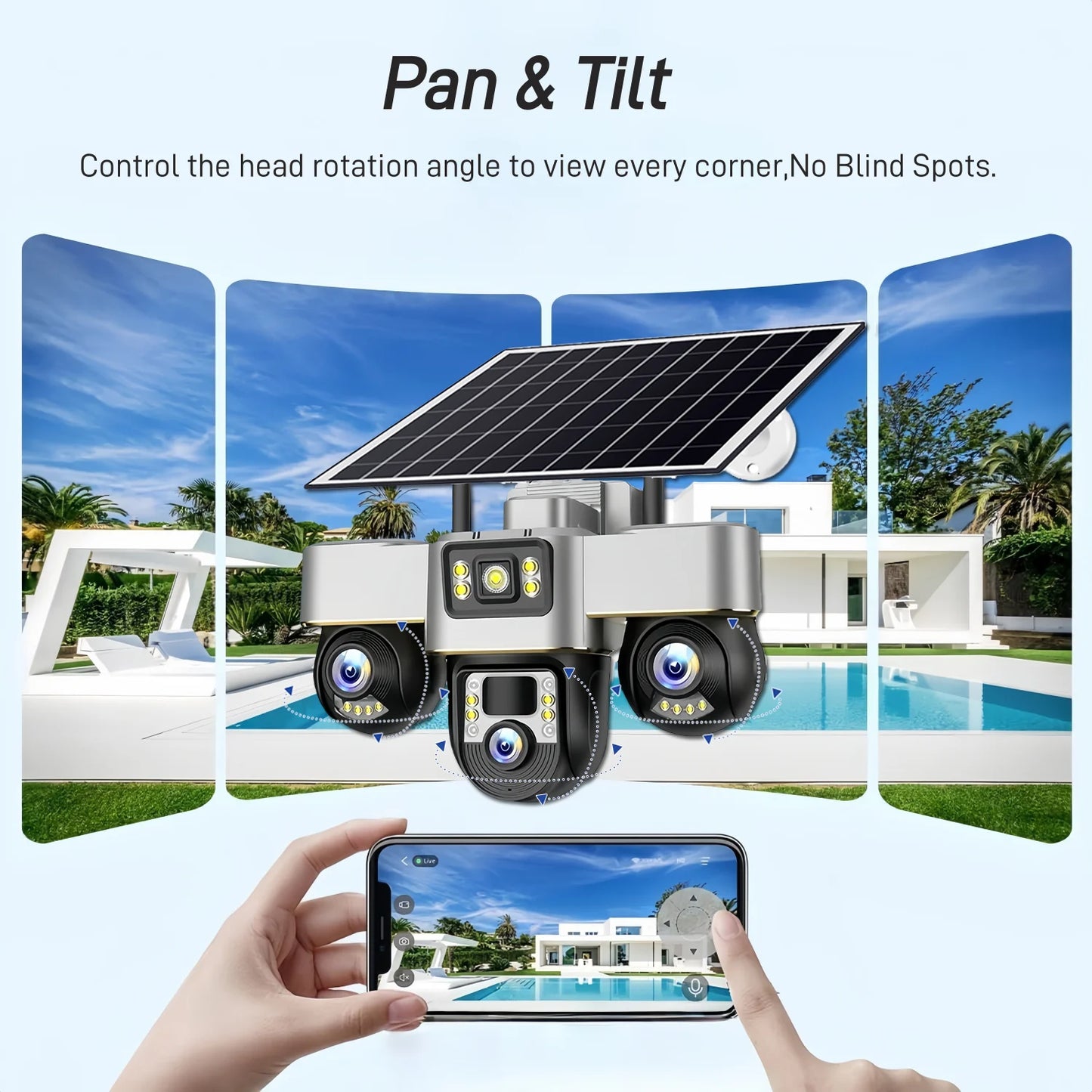 WIFI Security Solar Camera 15MP PIR Human Detection Outdoor Waterproof Monitor CCTV Night Vision 3 Motorized PTZ Lens IP Camera