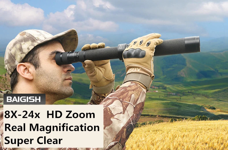 Professional Binoculars Baigish 8x30 10x40 10x50 12x4515x60 20x50 8-24x40 Powerful Military Telescope Long Range Monocular BAK4