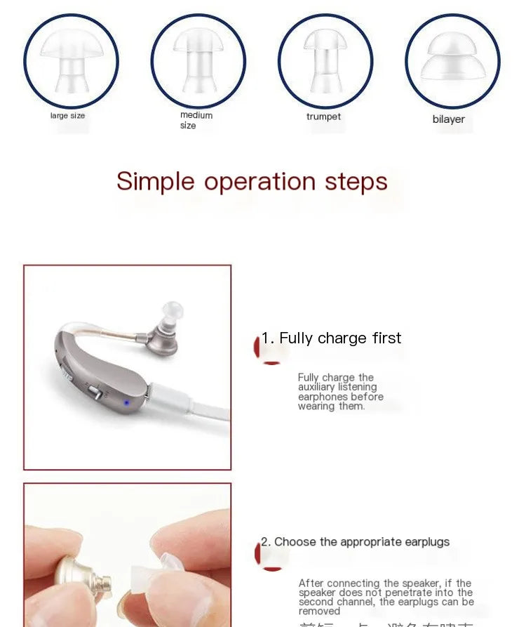 Hearing Aid Earphones Ear Hook Charging Comfort Assisted Listening Headset Dual Sound Sound Amplifier For Elderly People