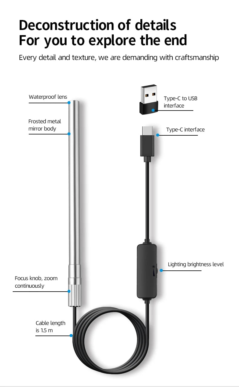 Handheld Digital Microscope Camera 1080P HD USB 8.5mm Inspection Camera 10x-200x Magnification Microscopes With 8 LED For USB C