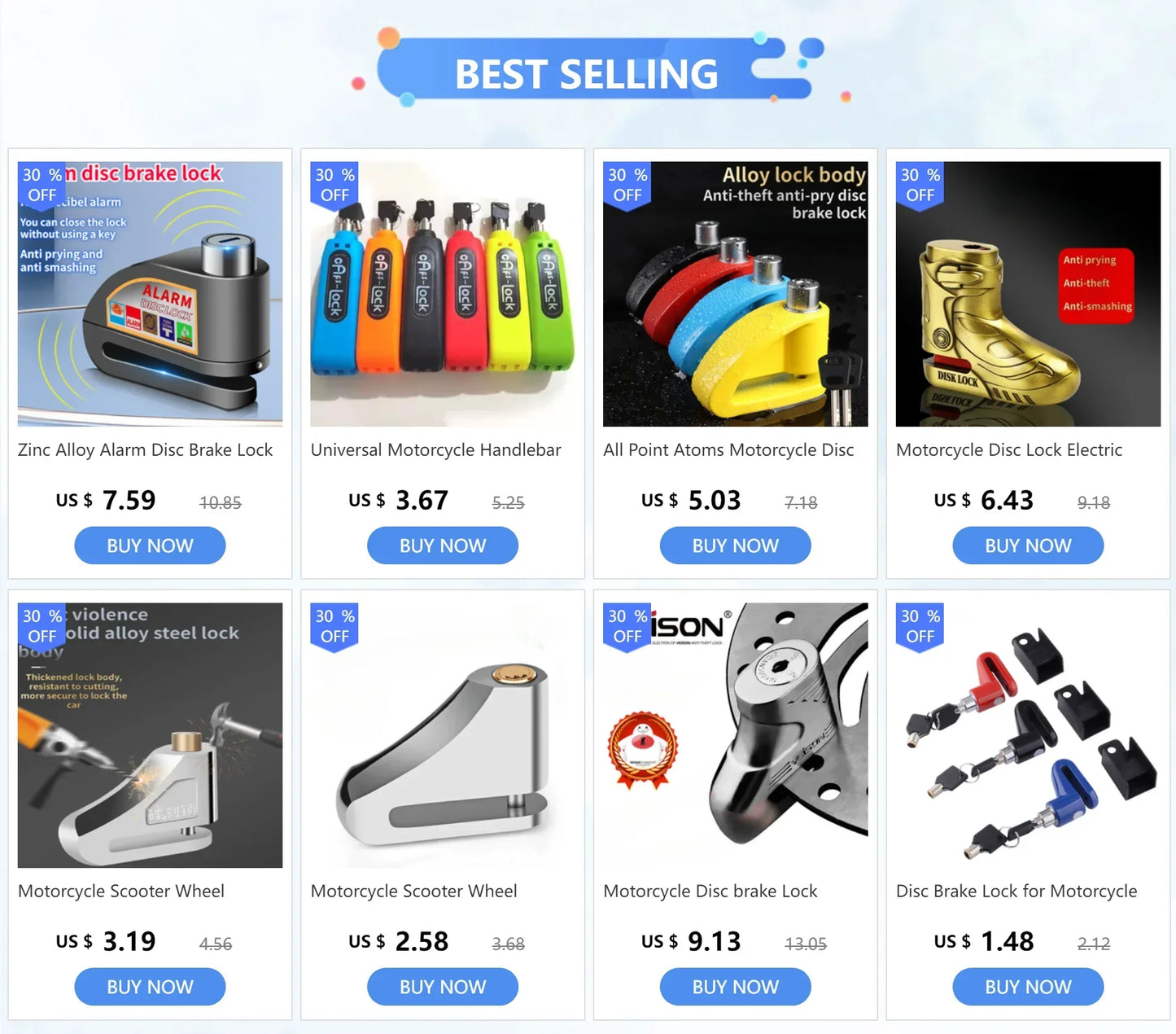 100DB Alarms Sound Motorcycle Handlebar Lock Scooter Electric Vehicle Bicycle Safe Anti-theft Accelerator Brake Lock Padlocks