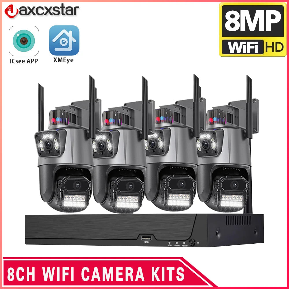 Wifi Surveillance Cameras System 8CH WIFI NVR 4K HD Waterproof Outdoor Wireless Security Camera Kit PTZ Two Way Audio ICSee APP