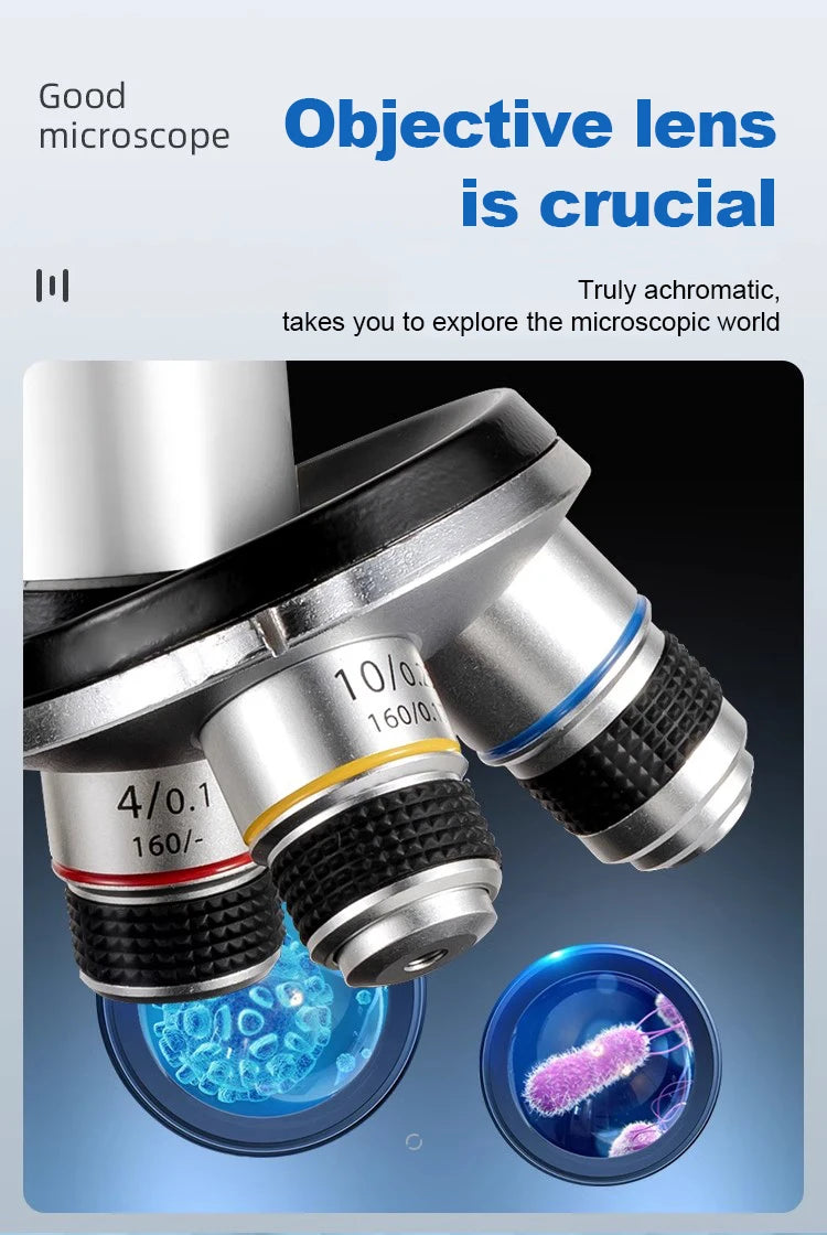 Monocular Optical Microscope 64X-2400X Microscope School Science Experimental Biology Microscope Digital Microscope for Children