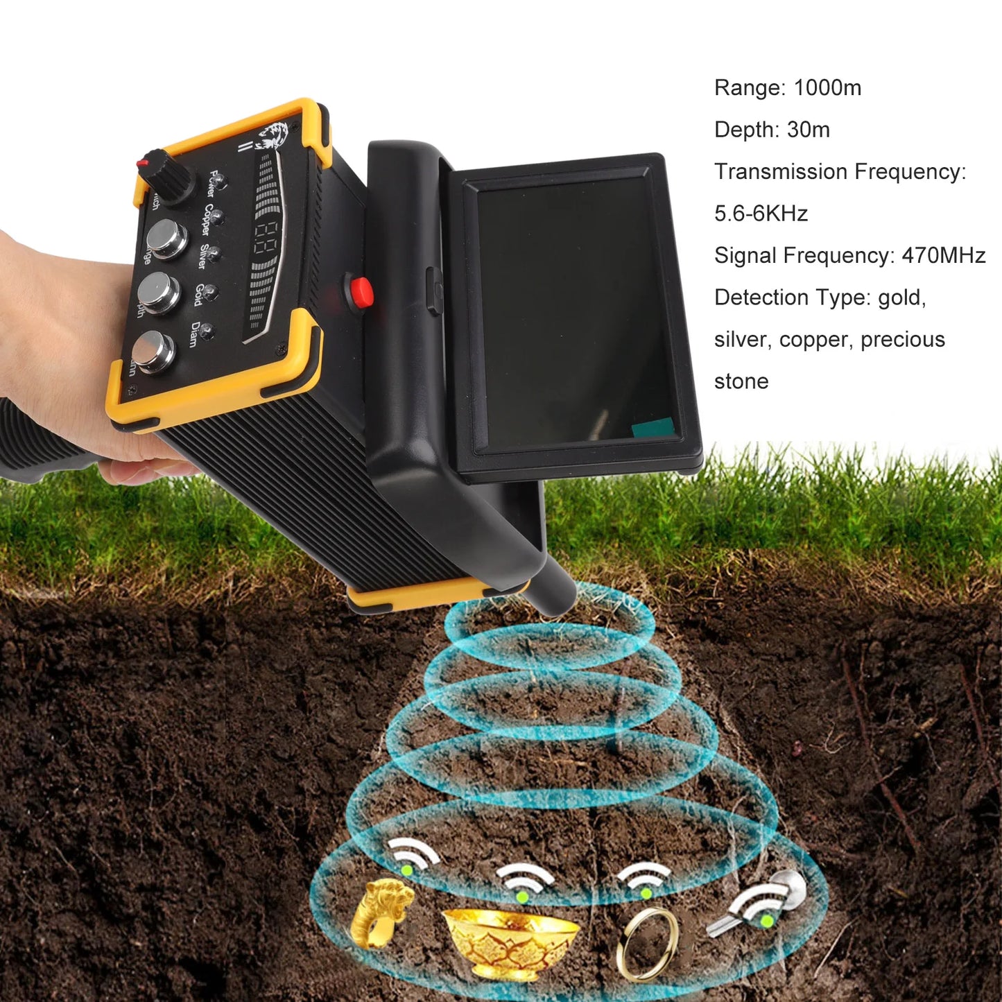 Metal Location Machine 30m  Metal Detector Folding Screen Gold Finder Metal Scanner Device Search Range 1000m GR9000