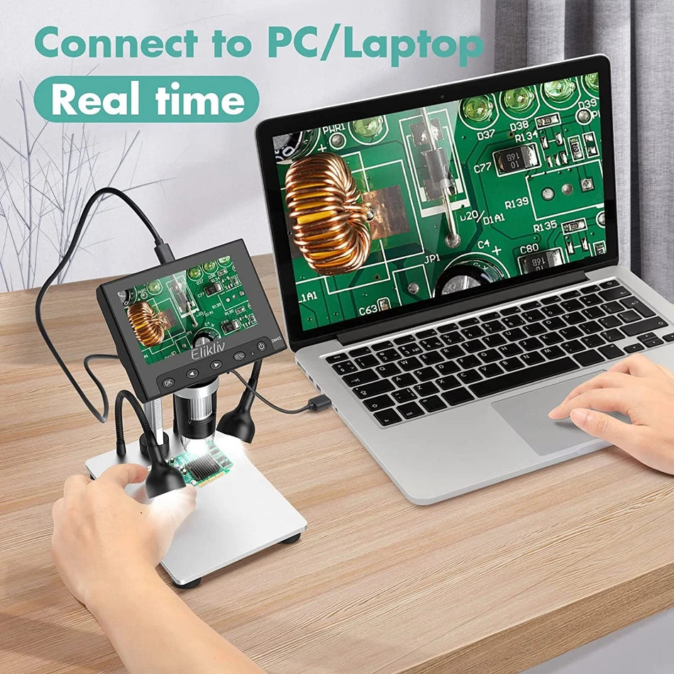 Elikliv EDM9 7 Inch 1080P LCD Digital Microscope 50X-1200X Soldering Electronics Microscopes With LED Lights Support PC Computer