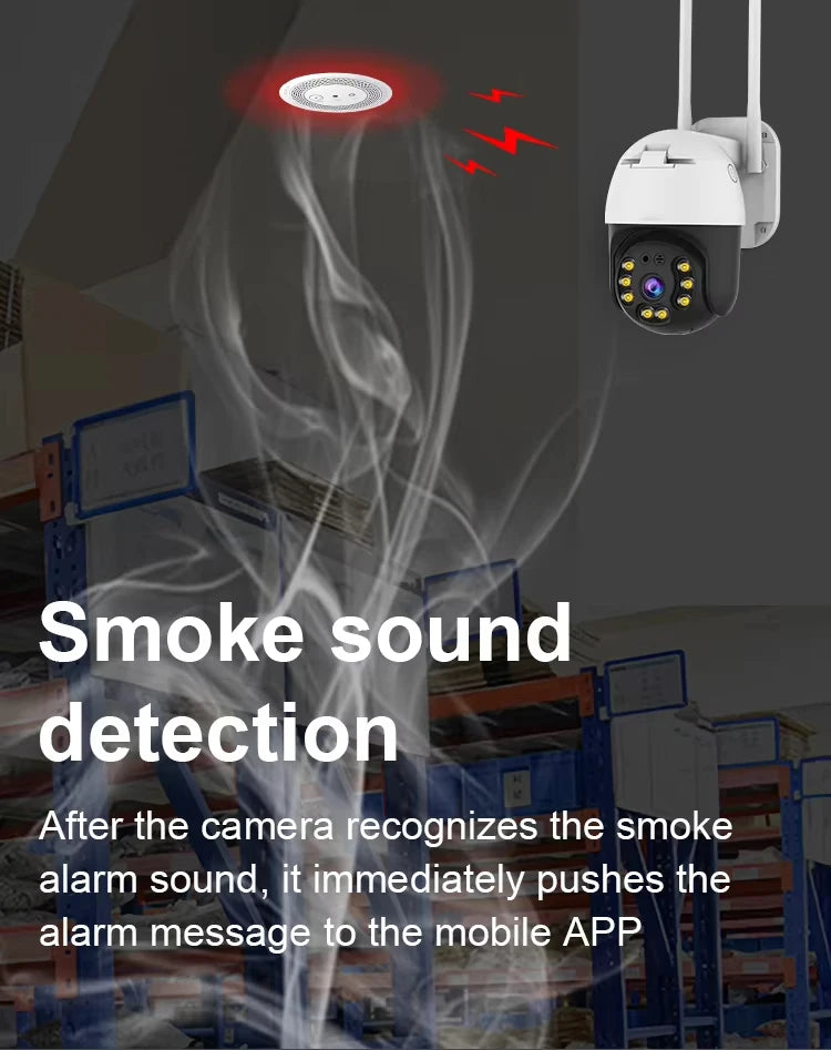 Security Camera System WiFi Camera Wireless Outdoor Full Color Night Vision Video Surveilliance with Smoke Alarm Detection