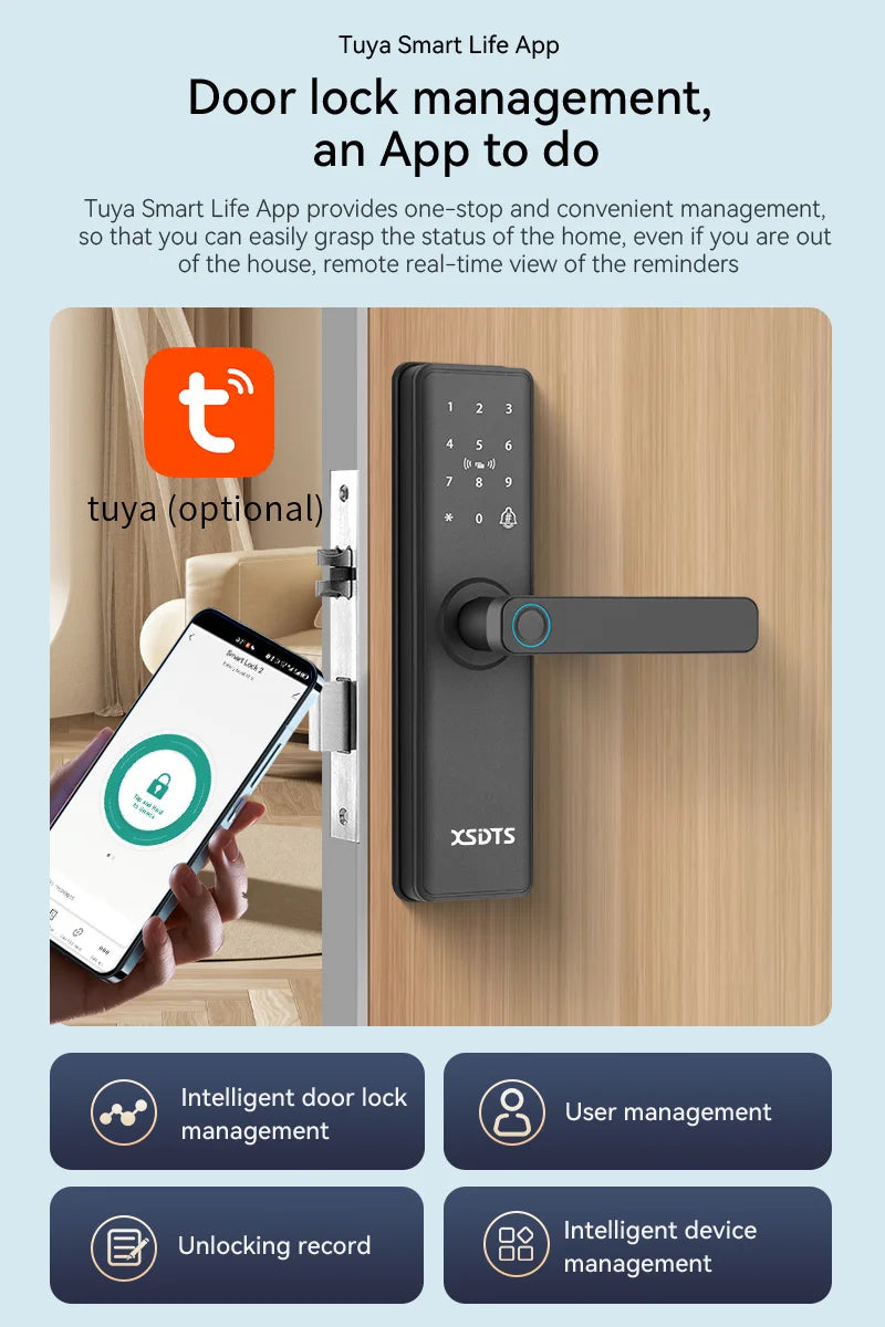 New Smart Door Lock With Tuya APP Digital Electronic Lock Smart Home Wooden Door Lock Biometric Fingerprint